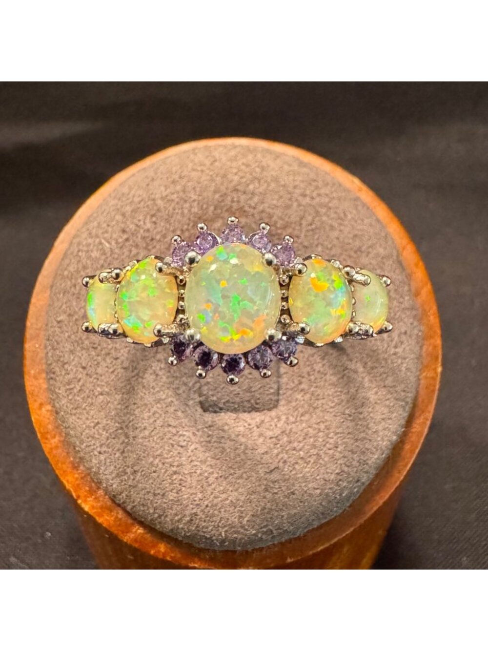 Solid Sterling Silver 925 Fire Opal Prong Set Statement Ring Size 10.75